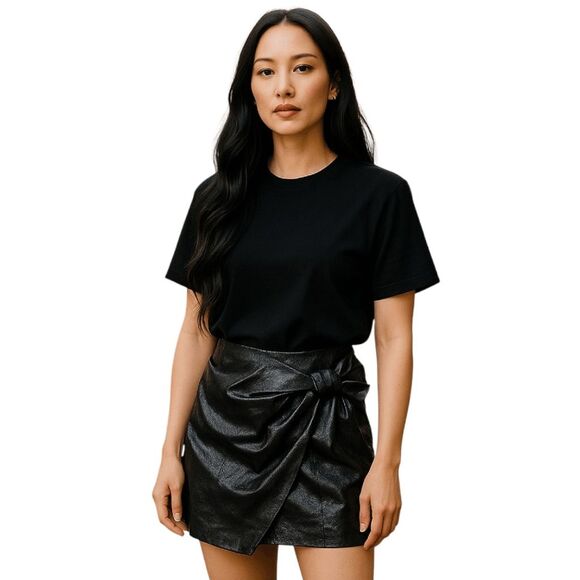 Sunset + Spring Black Faux Patent Leather Mini Skirt NWT Size Large Black Skirt - Picture 1 of 9